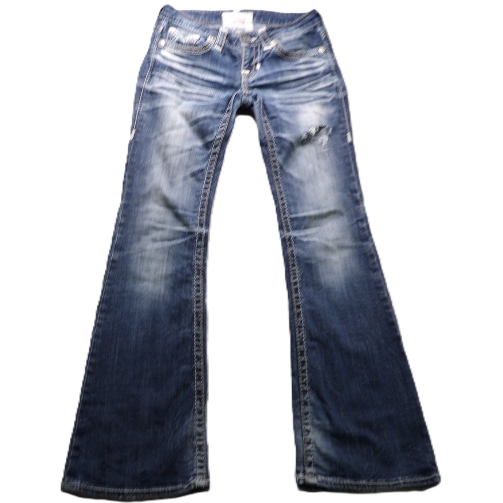 Y2K Big Star Sweet Flare Jeans Women 27 Low Rise Distressed Light Wash Stretch